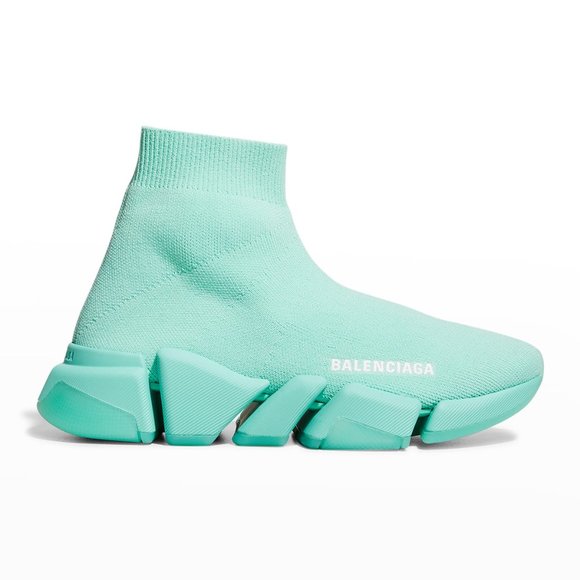 BALENCIAGA Women Stretch Knit Sock Speed 2.0 Flat Sneakers Shoes Mint - Picture 1 of 10